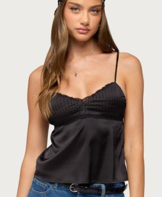 Edikted Женский Blanca Satin Effect Lace Trim Tank Top