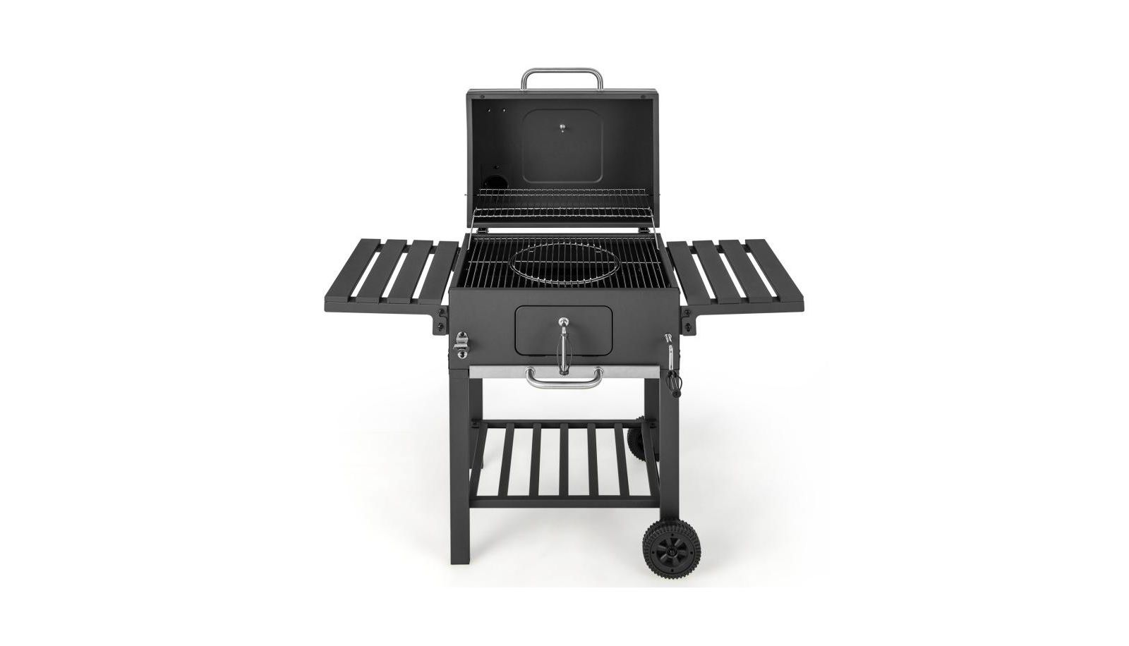 Outdoor BBQ Charcoal Grill with 2 Foldable Side Table and Wheels