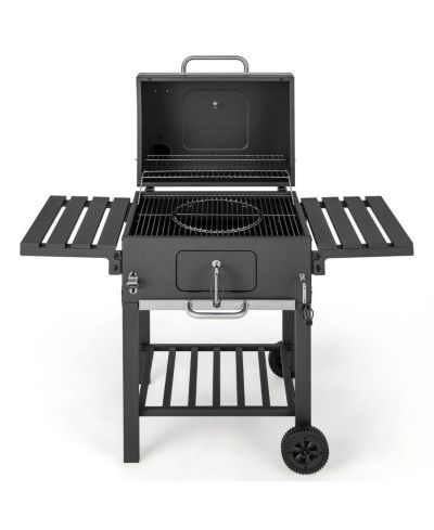 Уличный угольный гриль BBQ с 2 складными боковыми столиками и колесами