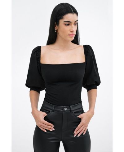 Marcella Women's Alana Square-Neck Puff-Sleeve Cotton Fitted Jersey Top