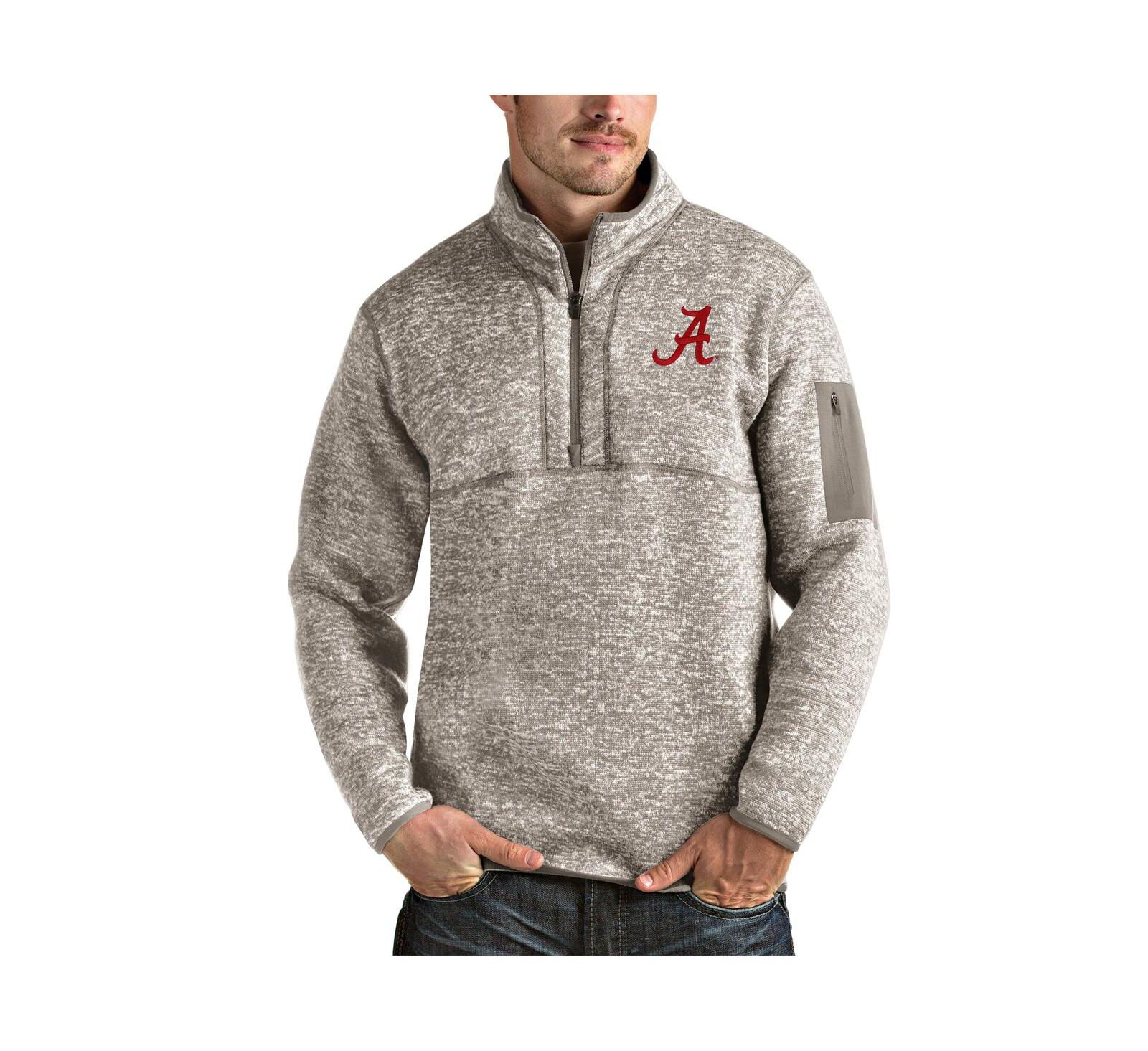Antigua Men's Oatmeal Alabama Crimson Tide Fortune Half-Zip Pullover Jacket