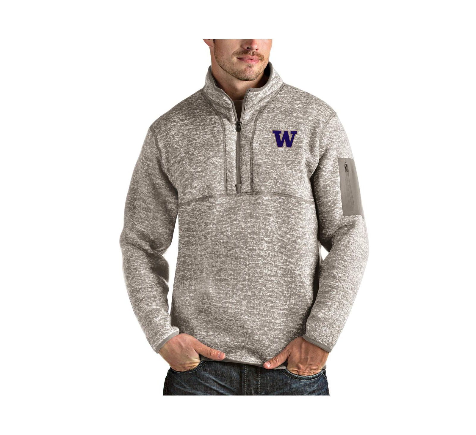 Antigua Men's Oatmeal Washington Huskies Fortune Half-Zip Pullover Jacket