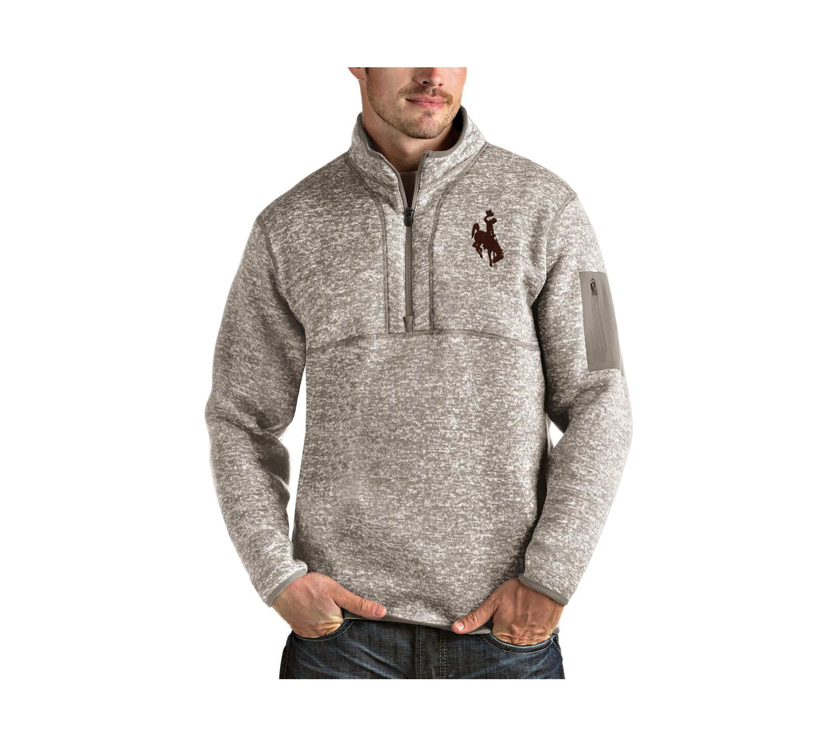 Antigua Мужской джемпер на молнии half-zip Fortune, овсяный цвет, Wyoming Cowboys