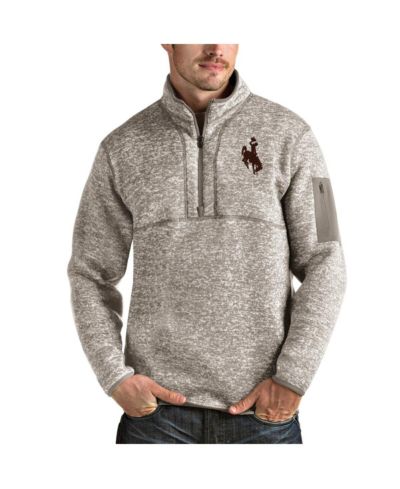 Antigua Мужской джемпер на молнии half-zip Fortune, овсяный цвет, Wyoming Cowboys
