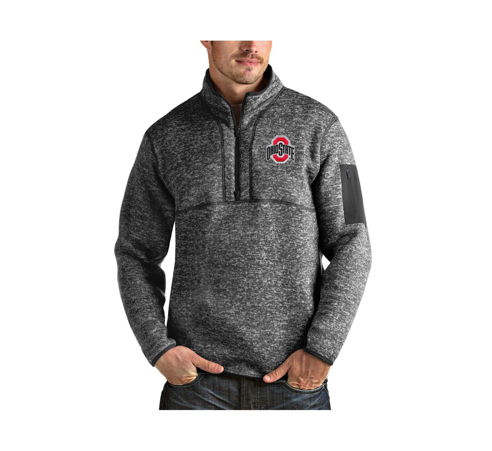 Antigua Men's Heather Charcoal Ohio State Buckeyes Fortune Half-Zip Pullover Jacket