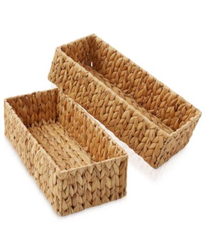 Casafield Set of 2 Woven Seagrass Bathroom Storage Baskets, 16" W x 6.75" D x 4.25" H for Toilet Paper, Tissue, Shelving