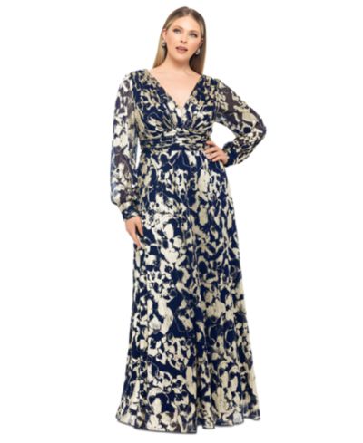 Платье Plus Size Betsy & Adam V-Neck Foil Mesh A-Line Dress