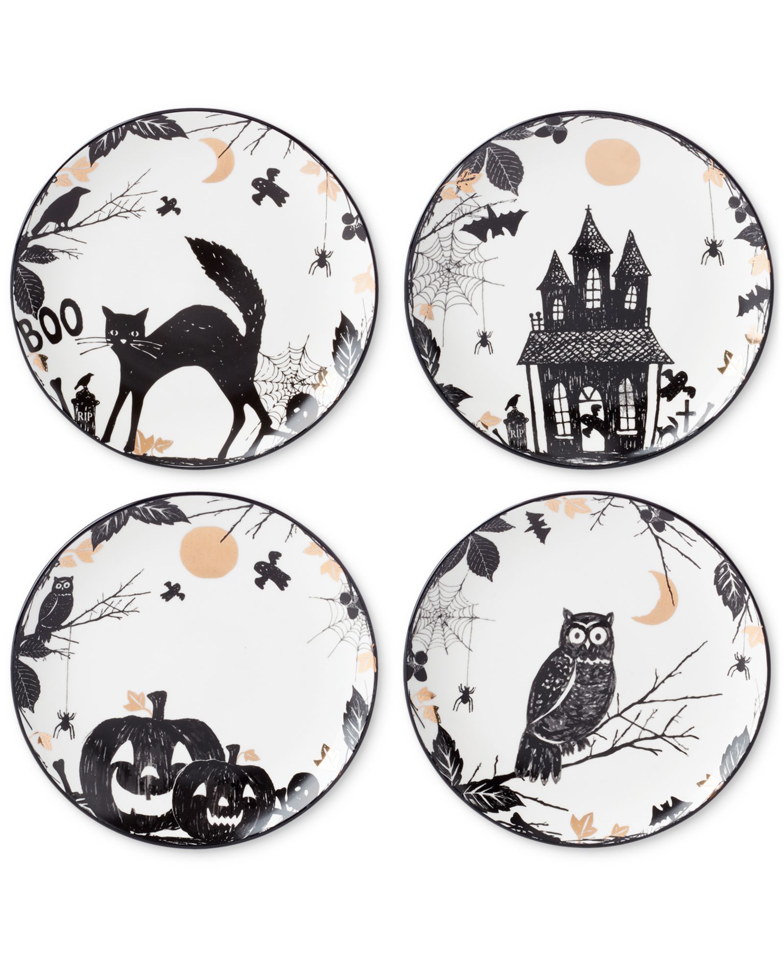 Lenox Vintage Halloween Haunted Assorted Accent Plates, Set of 4