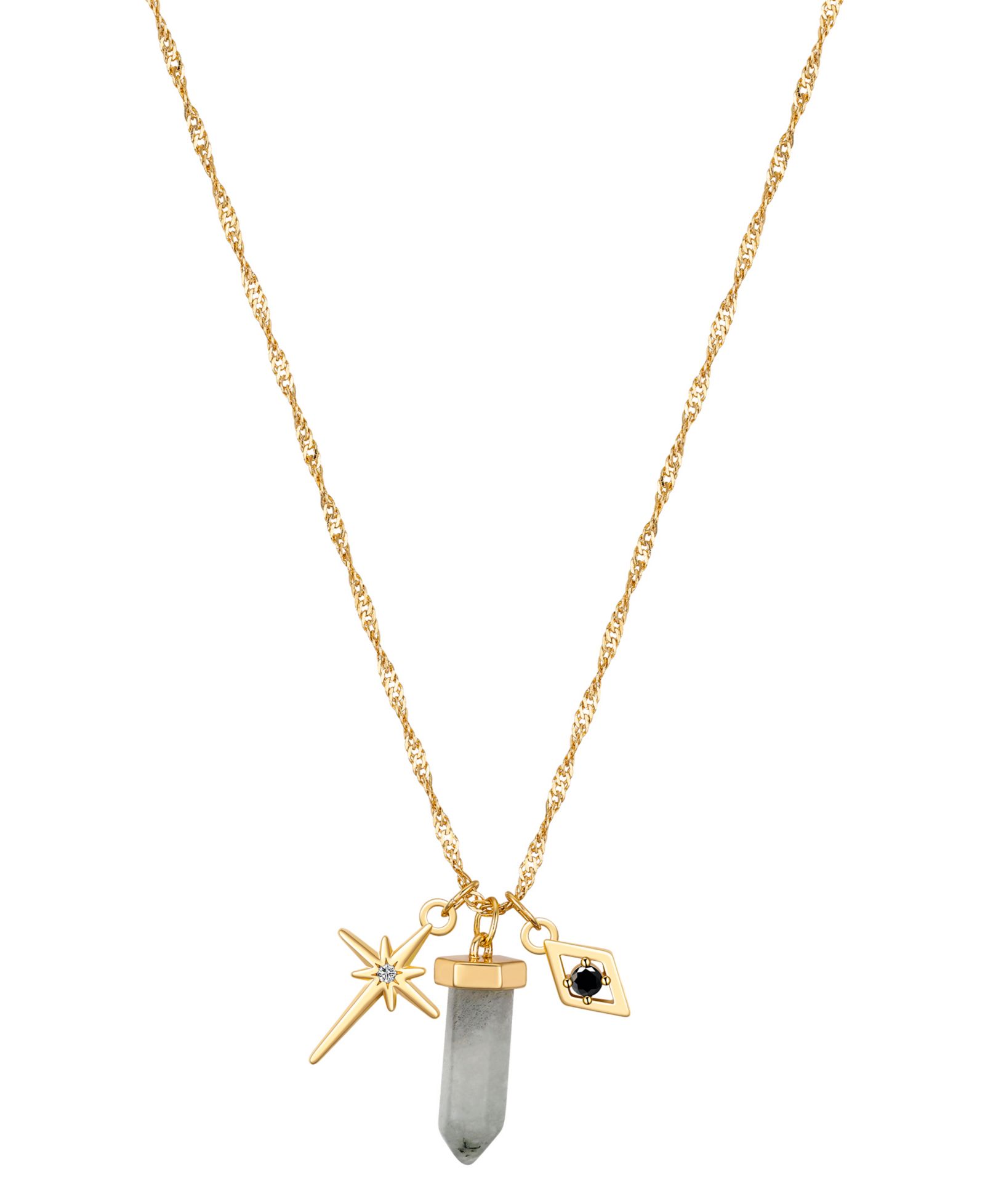 Unwritten Cubic Zirconia Star and Evil Eye Sodalite Crystal Charm Pendant Necklace