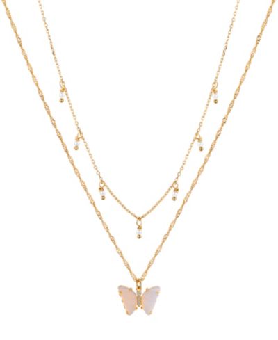 Unwritten Opalite Butterfly and Glass Cultivated Pearl Layered Pendant Necklace Set