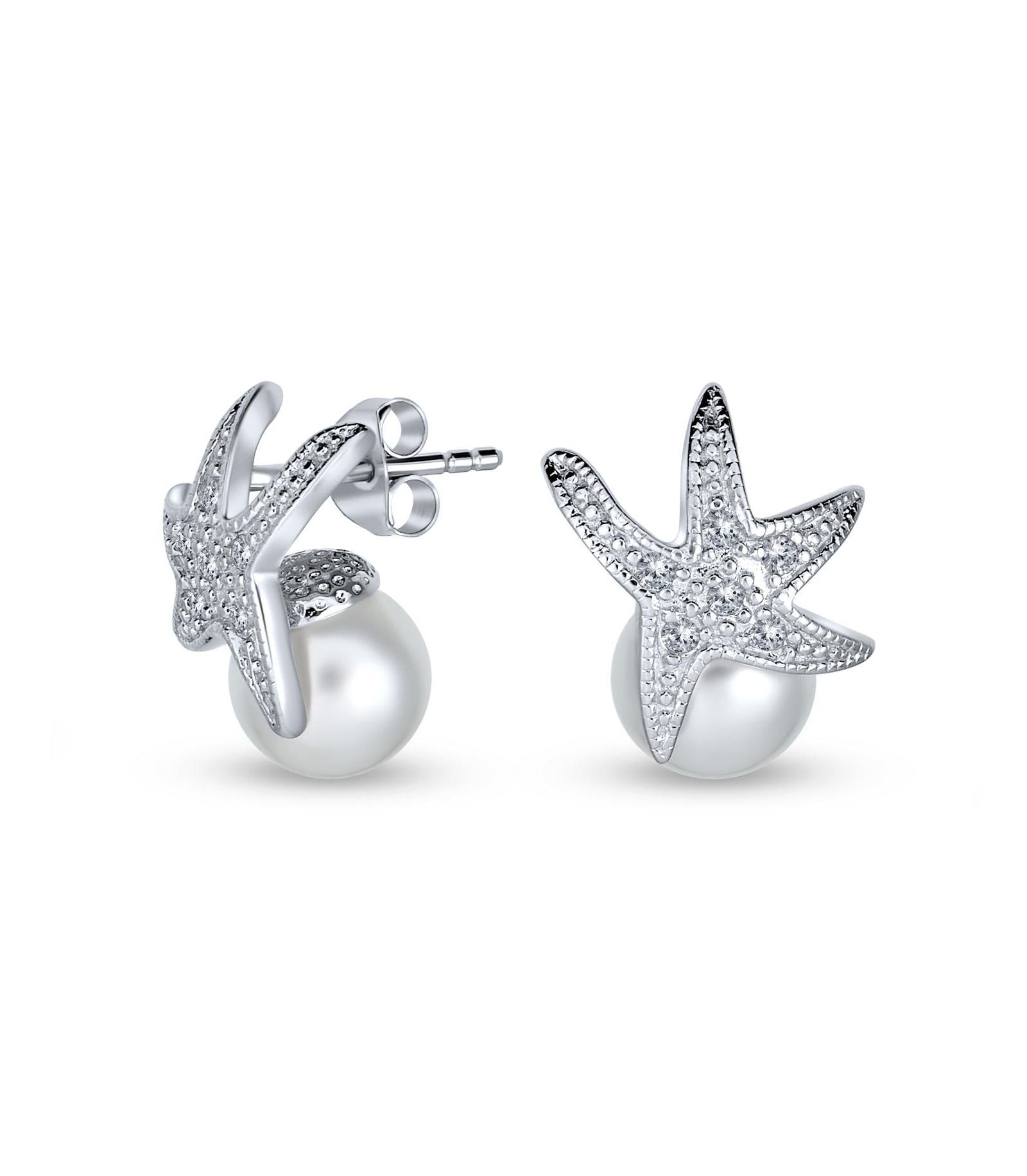 Bling Jewelry серьги-подвески Nautical White Faux Pearl Starfish