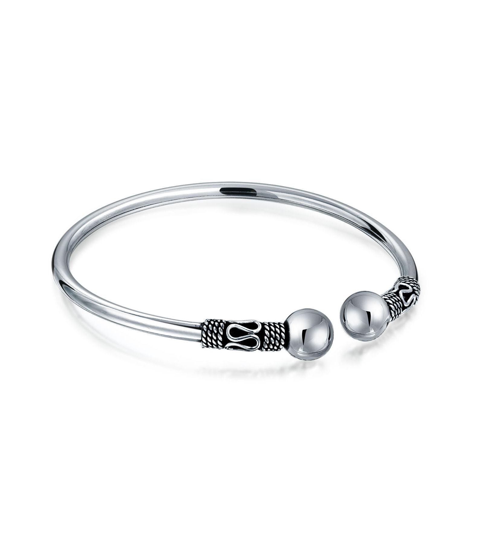 Браслет Bling Jewelry Bali Scroll из серебра.925 Sterling Silver Boho Balinese Ball Tips Bypass Oxidized Finish