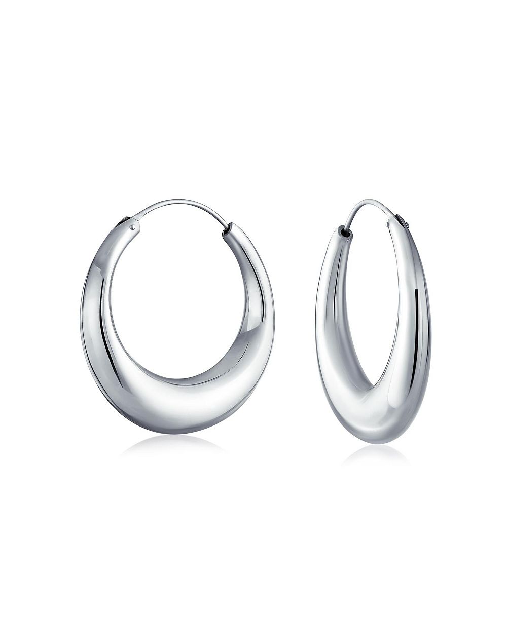Серьги Bling Jewelry Simple Plain Circle Crescent Tapered Tube Hollow Puff Tube Round Hoop Sterling Silver