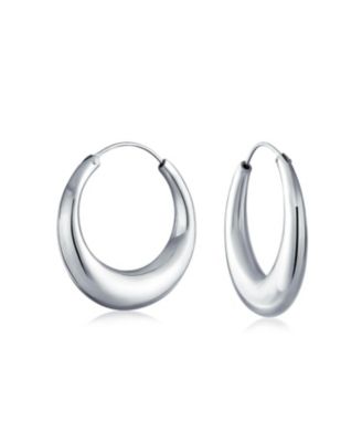 Серьги Bling Jewelry Simple Plain Circle Crescent Tapered Tube Hollow Puff Tube Round Hoop Sterling Silver