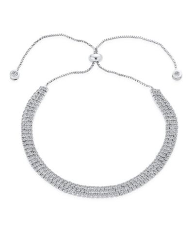 Bling Jewelry 3 Row CZ Tennis Statement Cocktail Bolo Bracelet Adjustable Silver Plated