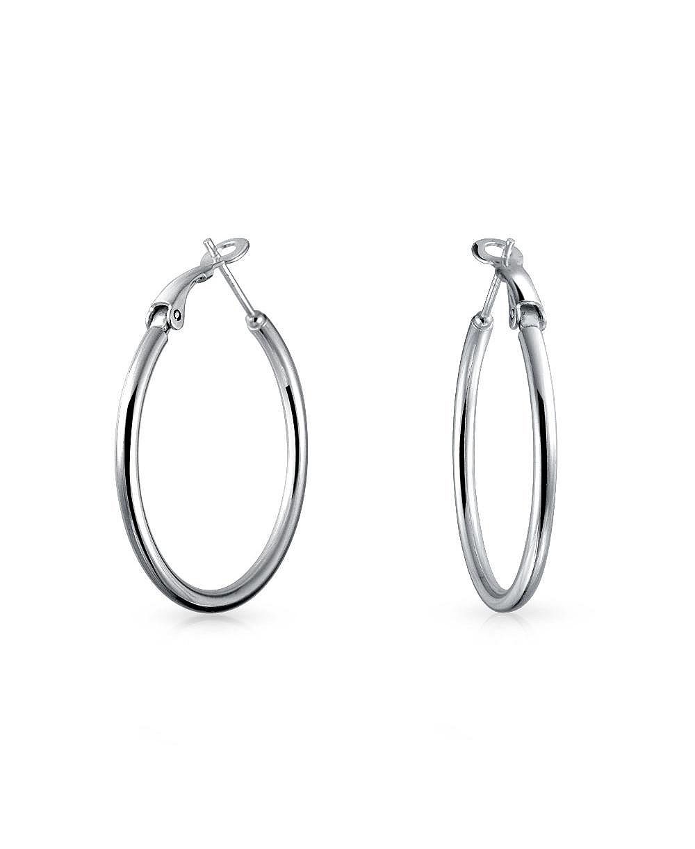Серьги-кольца Bling Jewelry.925 Sterling Silver Round Tube Hinged Notched Post 1.4 Inch Diameter