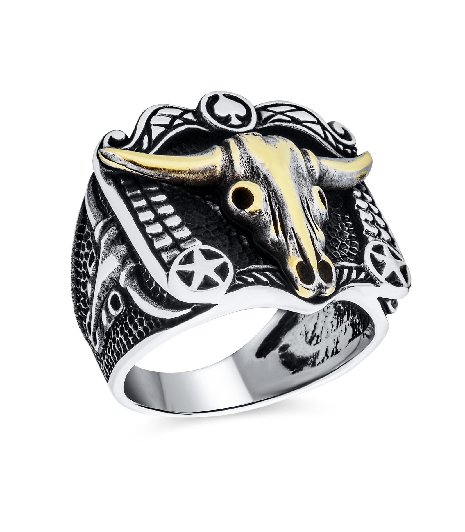 Кольцо Bling Jewelry с черепом коровы и антилопы, двухцветное из стерлингового серебра
