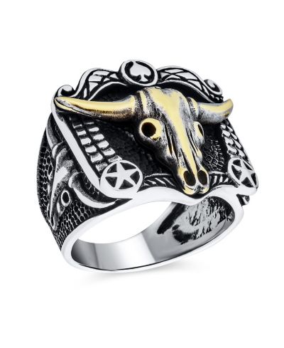 Кольцо Bling Jewelry с черепом коровы и антилопы, двухцветное из стерлингового серебра