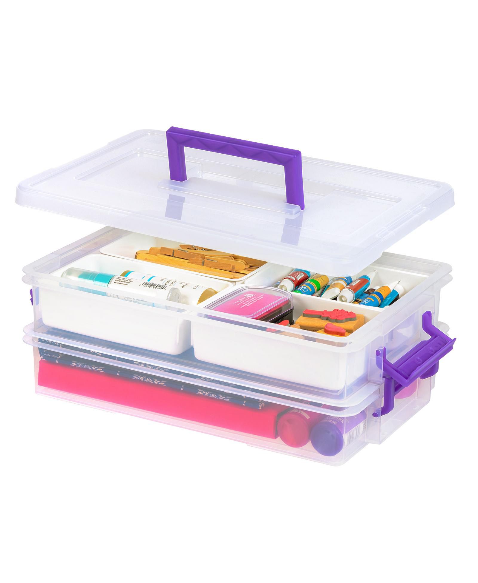 IRIS 9.4 Qt 2 Layer Stack and Carry Storage Containers with Bulked-Up Lid and 4 Removable Dividers