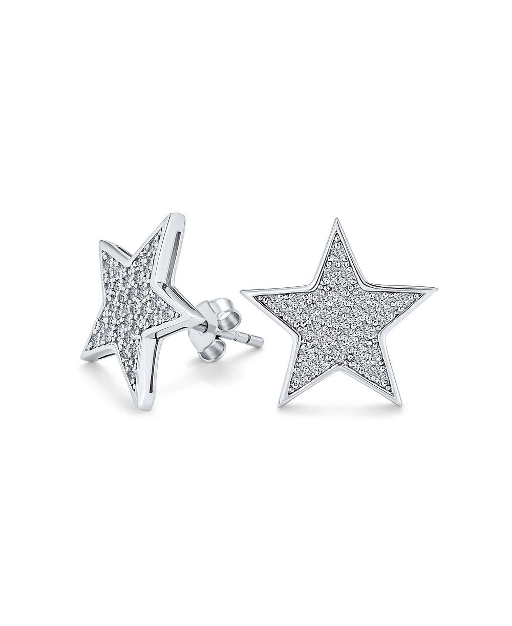 Bling Jewelry .925 Sterling Silver Pave Clear White Crystals Patriotic Star Stud Earrings