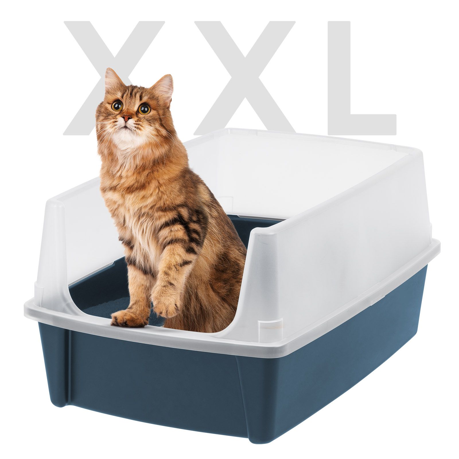 Лоток для кошачьего наполнителя IRIS Extra Large Open Top с защитой от разлета, прочный открытый лоток Navy