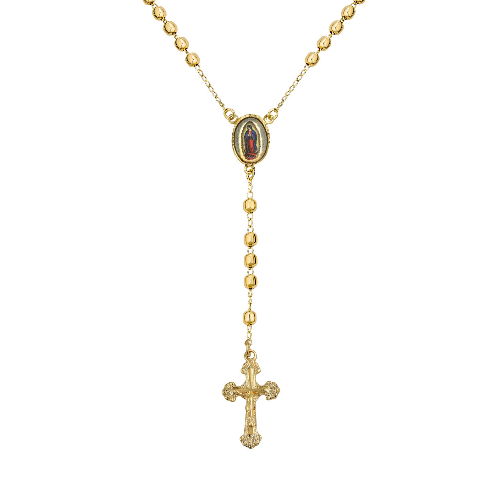 Bling Jewelry Ожерелье-розарий с крестом Catholic Virgin Mother Mary, 18K Gold Plated Brass