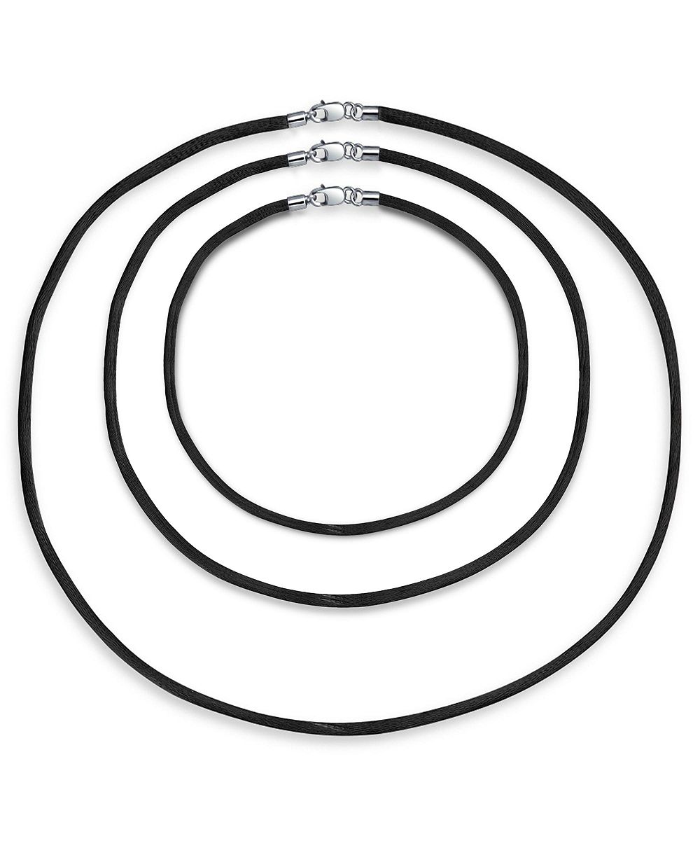 Bling Jewelry Набор из 3 шелковых косых ожерелий на черном атласном шнурке