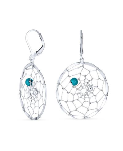 Bling Jewelry серьги Dream Catcher из голубого синтетического бирюзового камня с застежкой-дужкой, серебро sterling silver