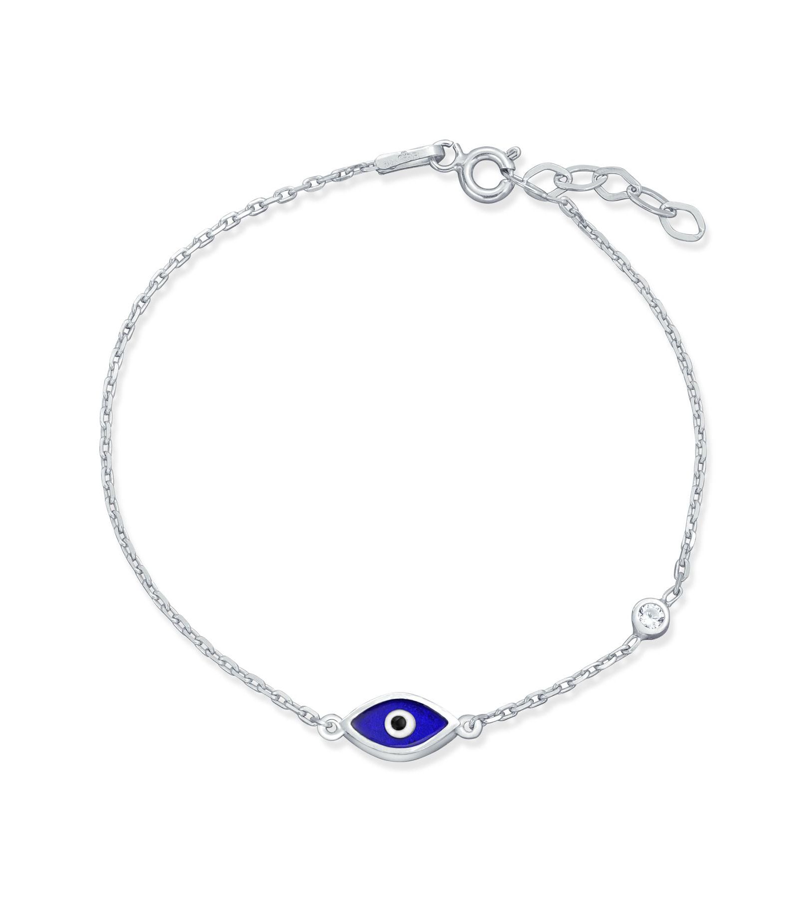 Bling Jewelry Minimalist Blue Evil Eye Charm Bracelet CZ Accent .925 Sterling Silver