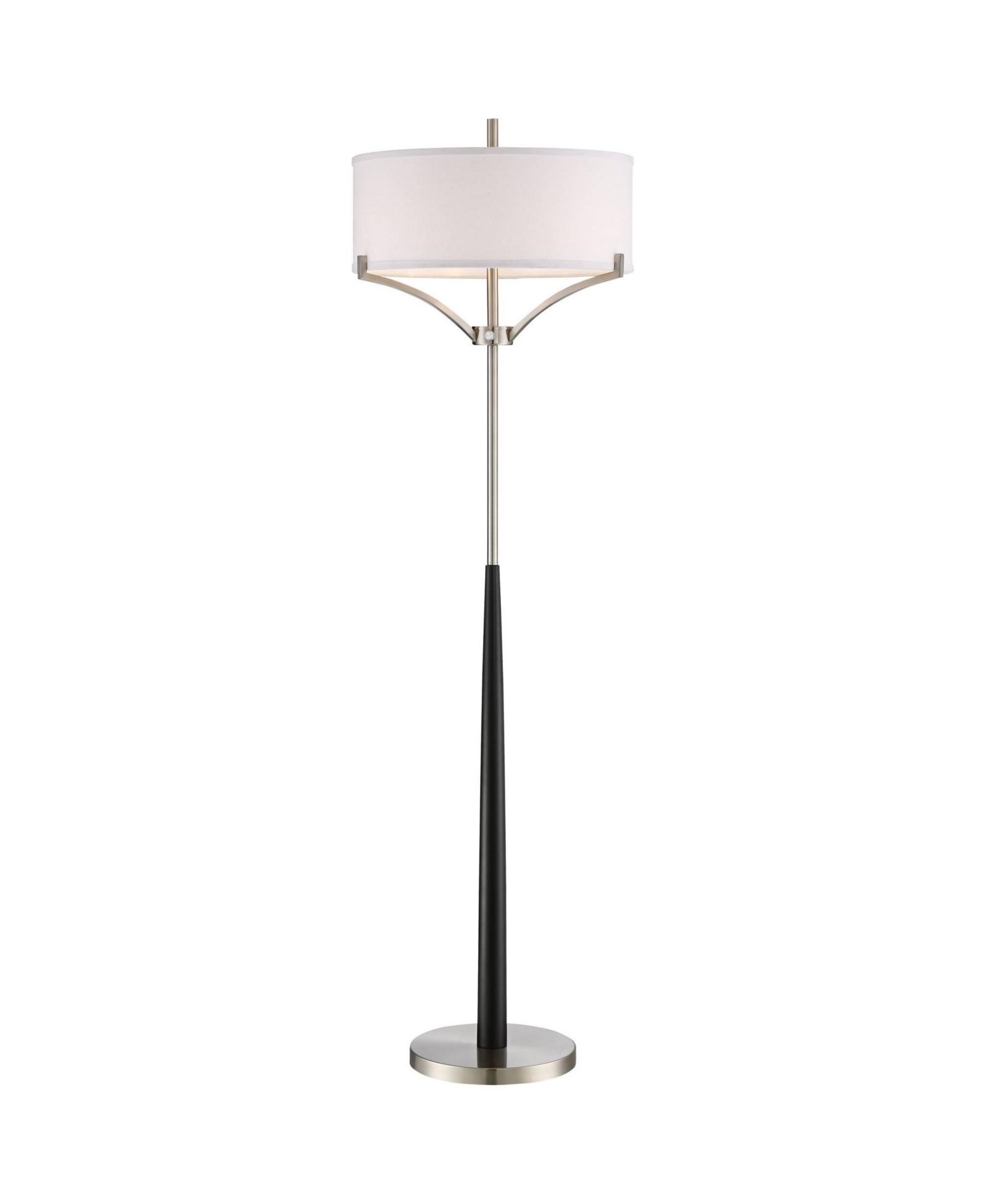 360 Lighting Modern Floor Lamp 62" Tall Black and Brushed Steel Column Linen Drum Shade