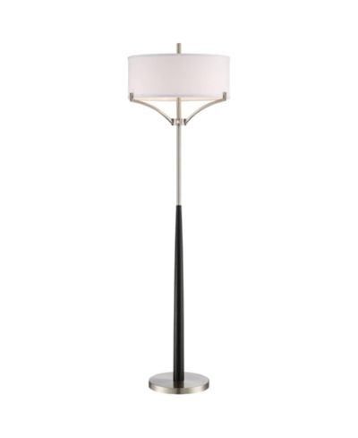 Торшер 360 Lighting Modern Floor Lamp 62" Tall Black and Brushed Steel Column Linen Drum Shade