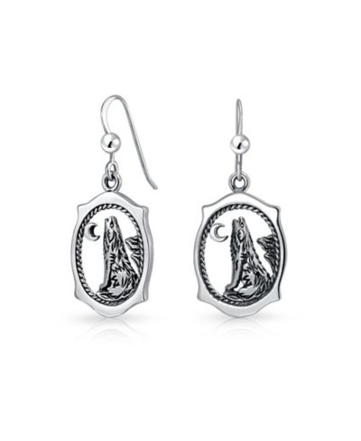 Серьги-подвески Bling Jewelry Oval Animal Totem Amulet Wicca Crescent Moon Howling Wolf из стерлингового серебра