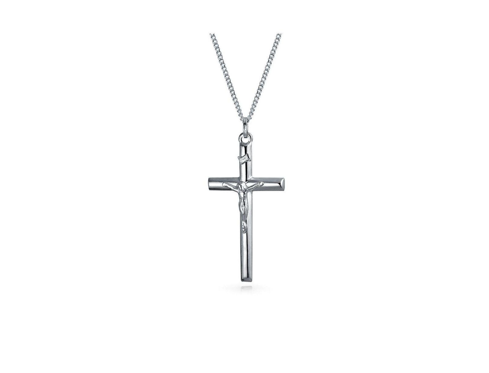 Подвеска Bling Jewelry Simple Christian Catholic Religious Jewelry Large Jesus Crucifix Cross Necklace Pendant Sterling Silver 2 Inch