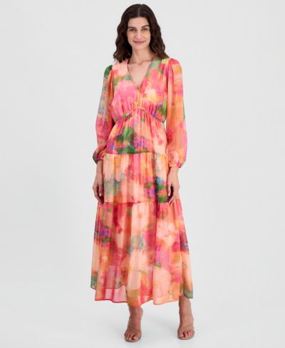 Robbie Bee Women's V-Neck Long-Sleeve Maxi Dress