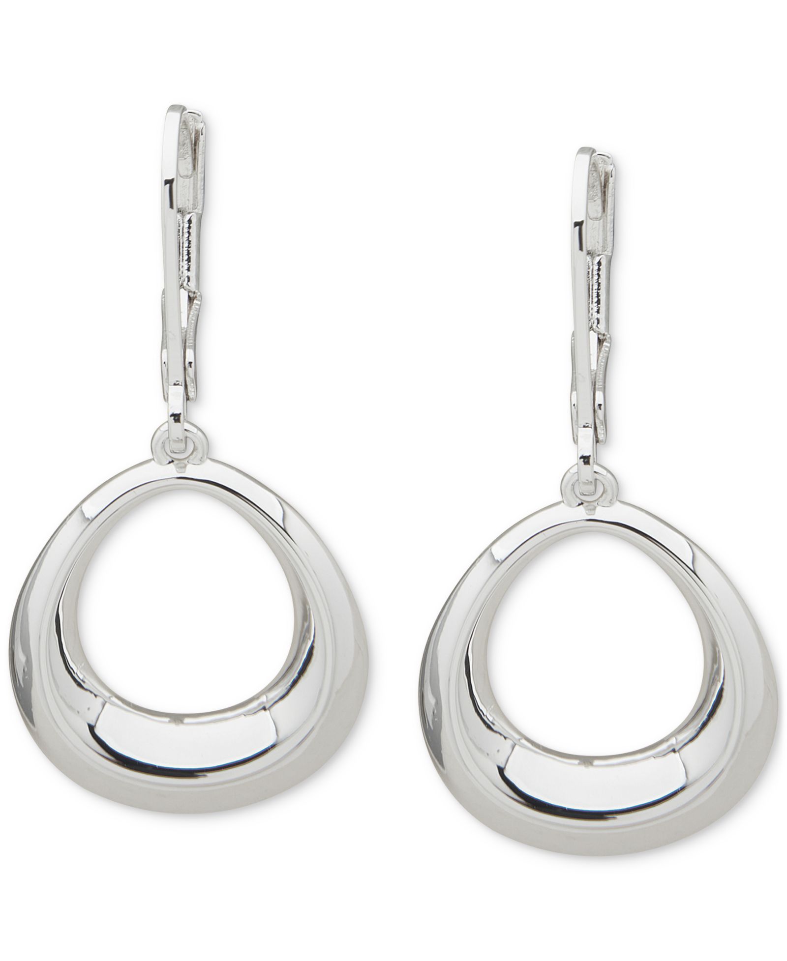 Anne Klein Серебристые серьги-подвески Bevel Oval Drop