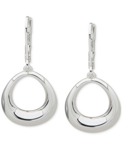 Anne Klein Серебристые серьги-подвески Bevel Oval Drop