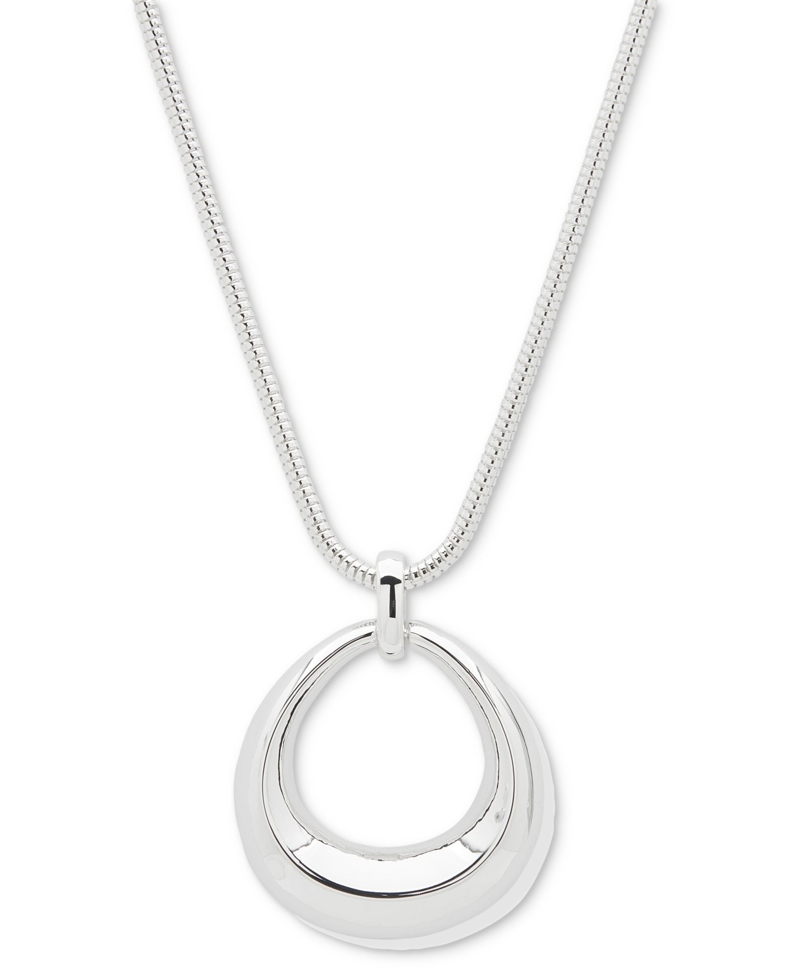 Ожерелье с кулоном Anne Klein Silver-Tone Open Puffy Oval, 16"+ 3" удлинитель