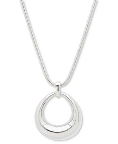 Ожерелье с кулоном Anne Klein Silver-Tone Open Puffy Oval, 16"+ 3" удлинитель
