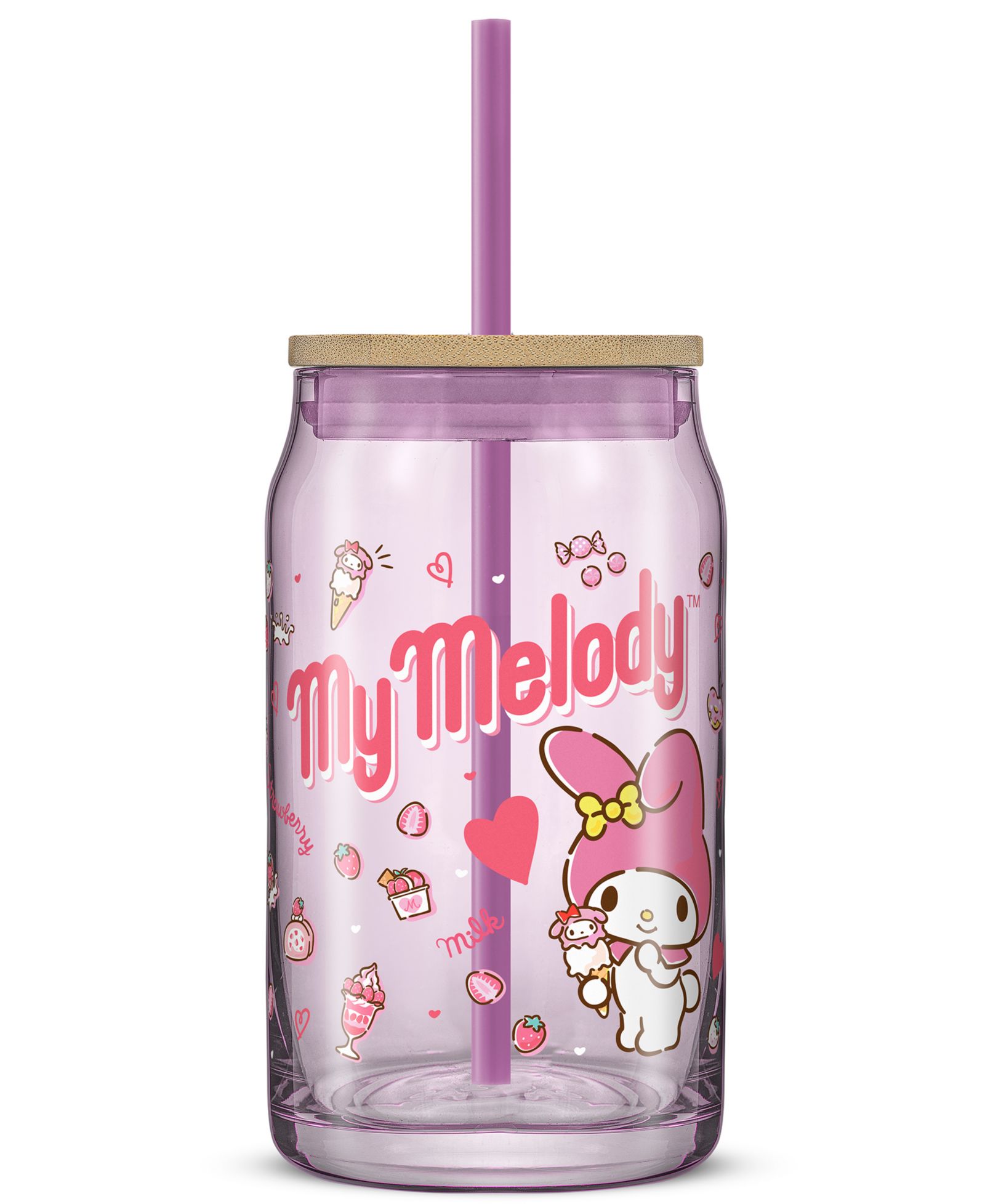 Стакан JoyJolt Hello Kitty and Friends Favorite Flavor My Melody Can Shaped с деревянной крышкой и трубочкой