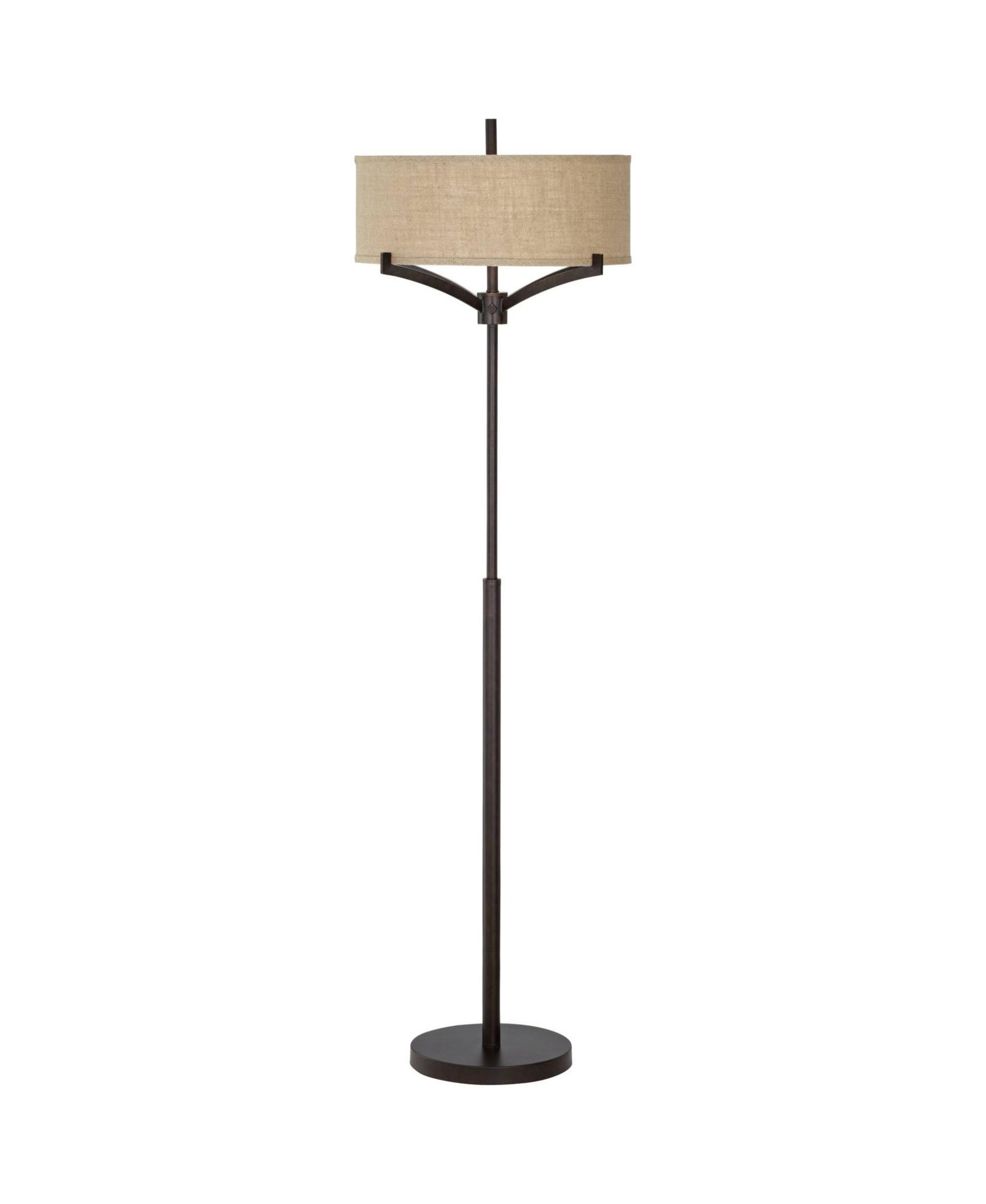 Tremont Modern Mid Century Floor Lamp Standing 62" Tall Deep Bronze Metal Tan Burlap Drum Shade for Living Room Reading Bedroom Office House Home Decor - Franklin Iron Works