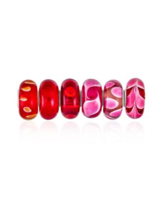 Набор шармов Bling Jewelry, 6 шт, стерлинговое серебро, красное и розовое стекло Murano для браслета
