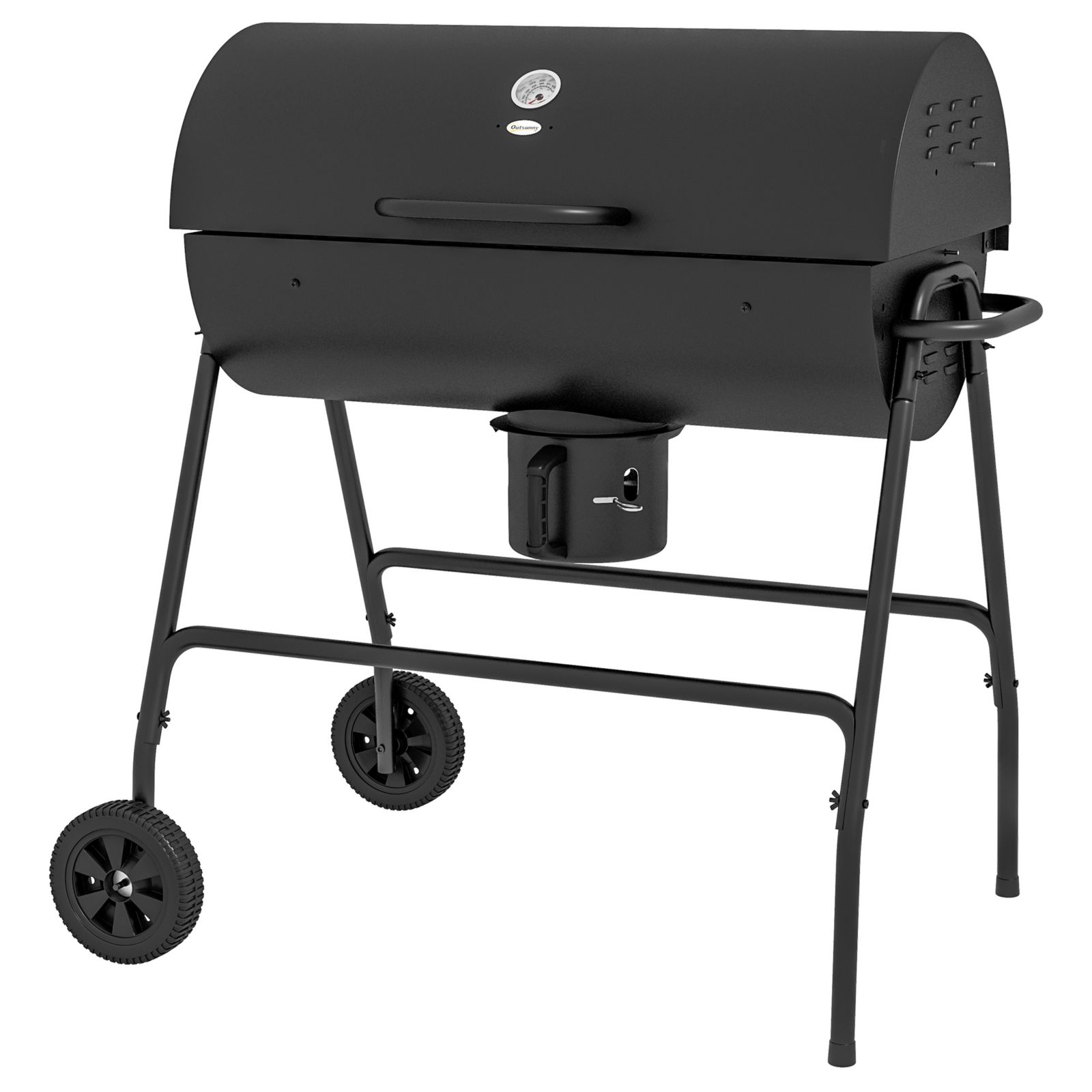 Outsunny Barrel Charcoal BBQ Grill, Wheeled Barbecue,