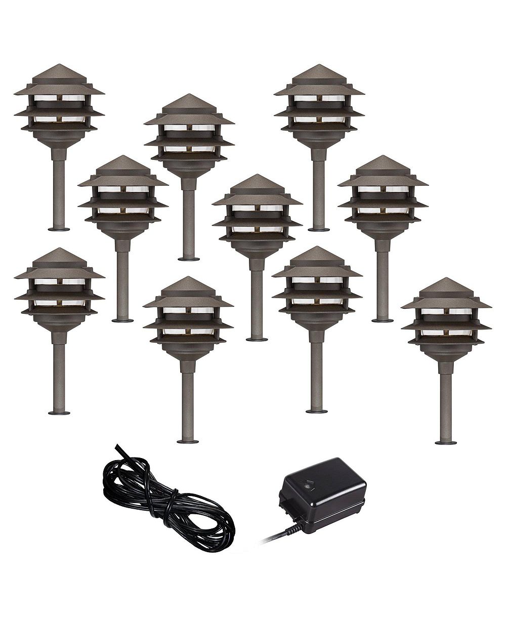 John Timberland Pagoda 17" High Modern 12-Piece Complete Outdoor Landscape Lighting Set Porch House LED Bulb Brown Bronze Finish