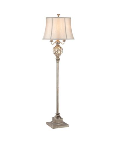 Barnes and Ivy Olde Vintage напольный светильник 63 1/2" Tall серебристый с LED подсветкой и абажуром из шелка для гостиной, офиса или дома
