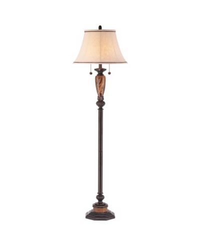 Kathy Ireland Sonnett Industrial Vintage like Floor Lamp Standing 63 1/2" Tall Bronze Metal Faux Marble Linen Bell Shade