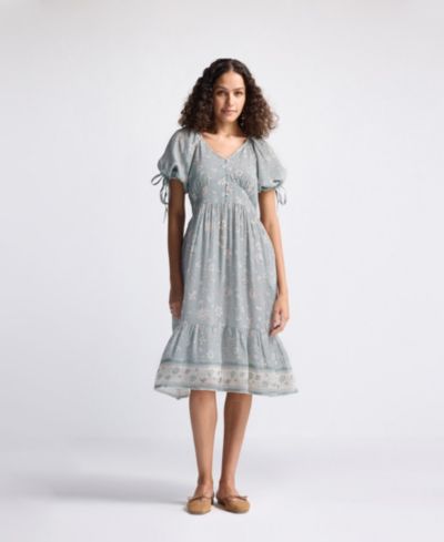 Reistor Women's Puff Sleeve Midi Dress
