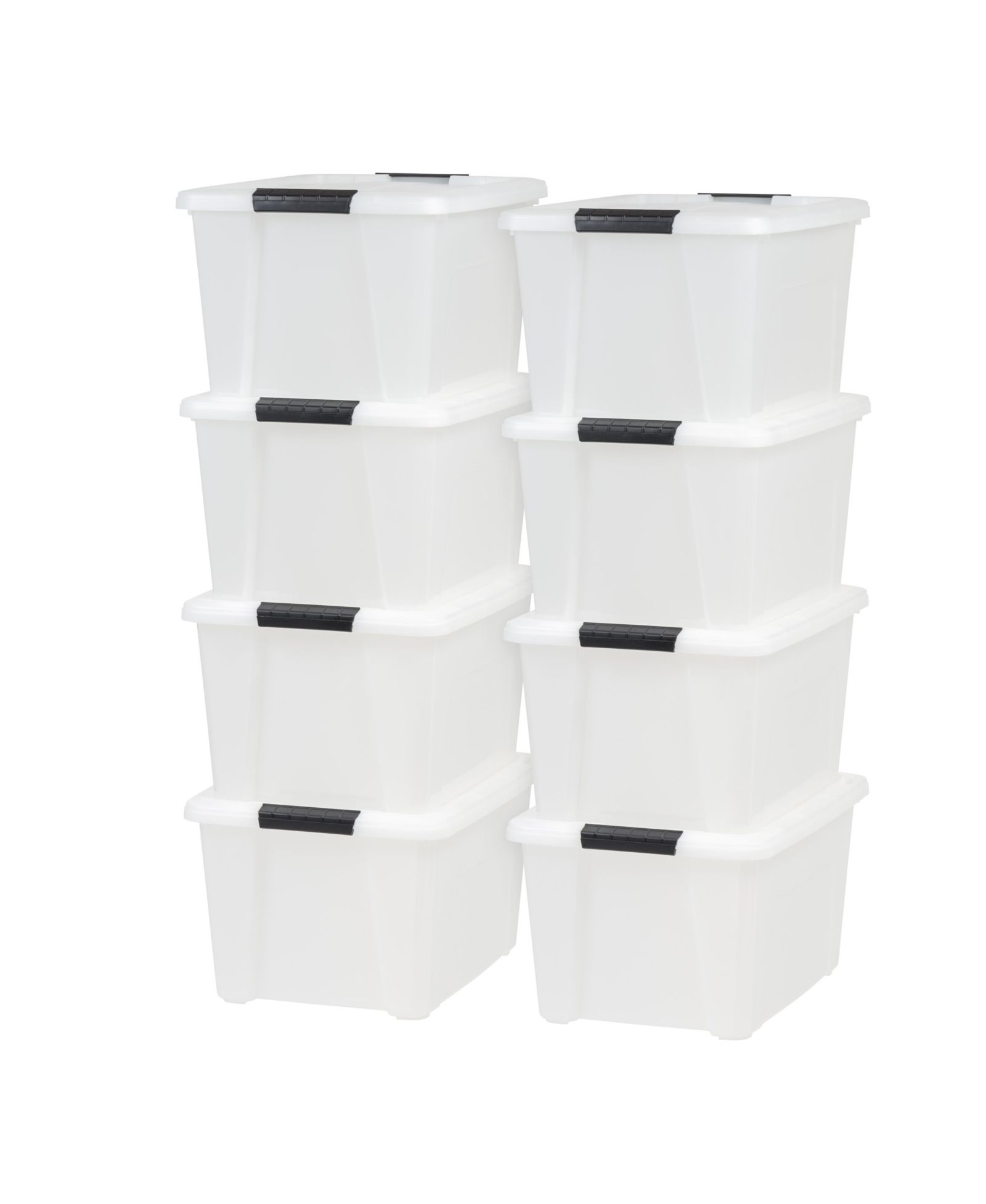 IRIS USA 8 Pack 33 Quart Stackable Plastic Storage Bins with Lids and Latching Buckles, Pearl, Containers with Lids and Latches