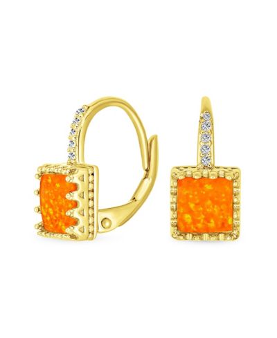 Серьги-подвески Bling Jewelry в стиле Art Deco с фисташковым опрашиванием и оранжевым опалом