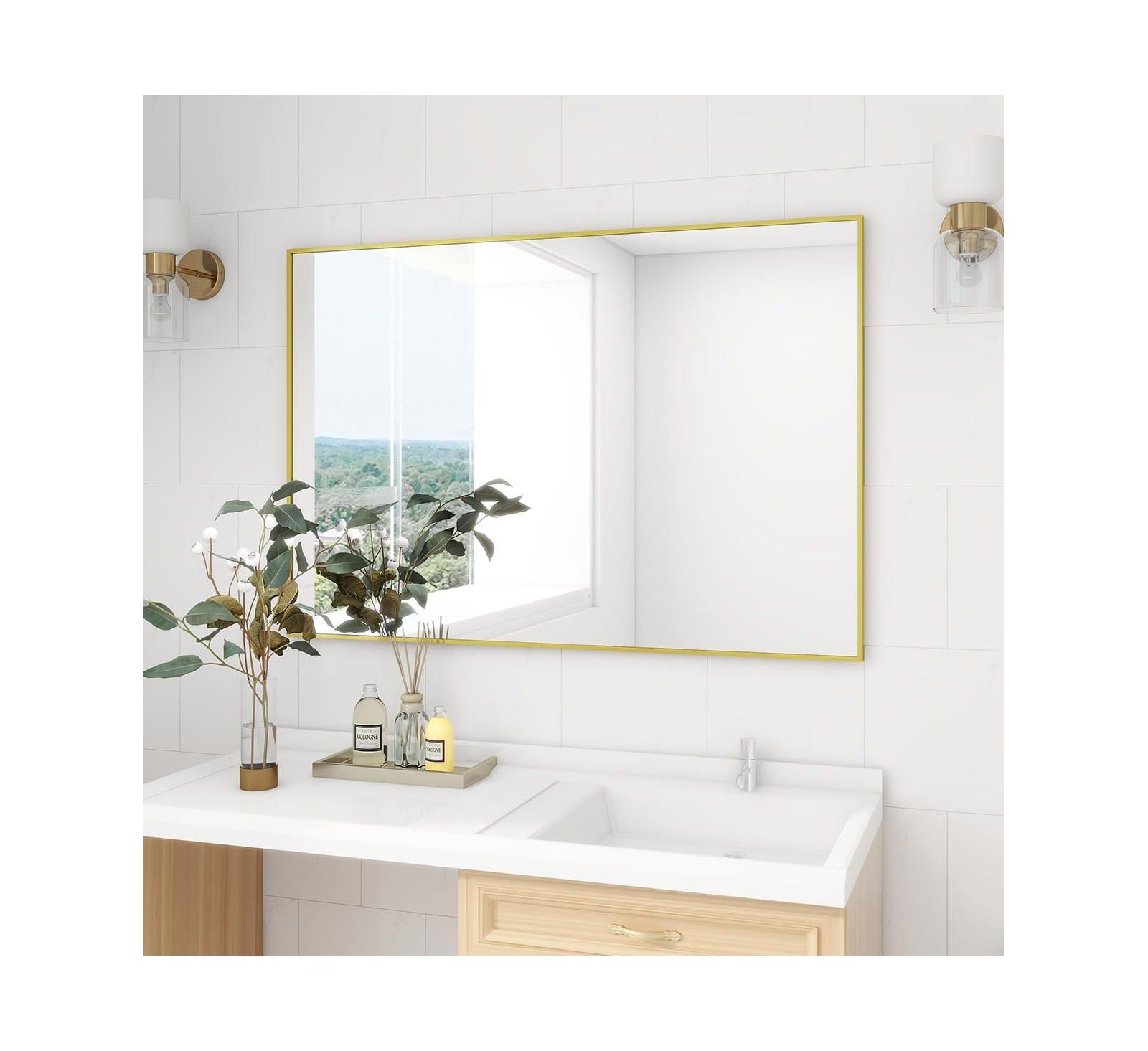 HOMLUX 26"x38" Modern Bathroom Wall Mirror Decorative Full Length Mirror,Gold