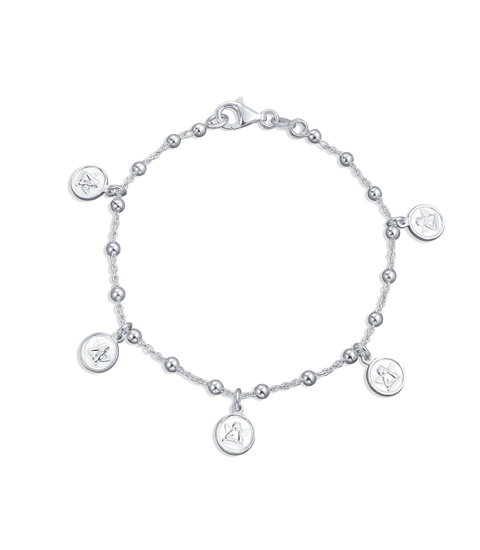 Bling Jewelry Guardian Angel Cherubs Dangling Charm Medallion Bracelet Sterling Silver
